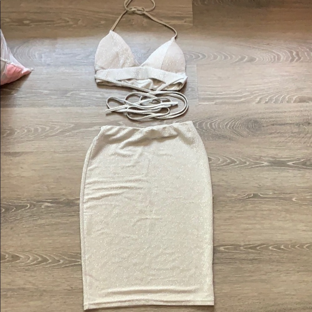 Two piece bra top and pencil skirt set